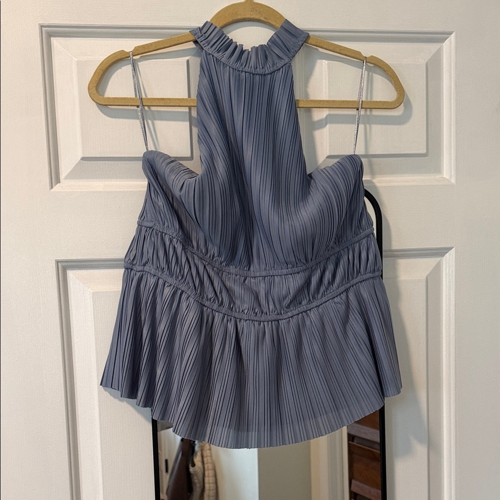 Anthropologie Pleated Halter Top - Slate Blue